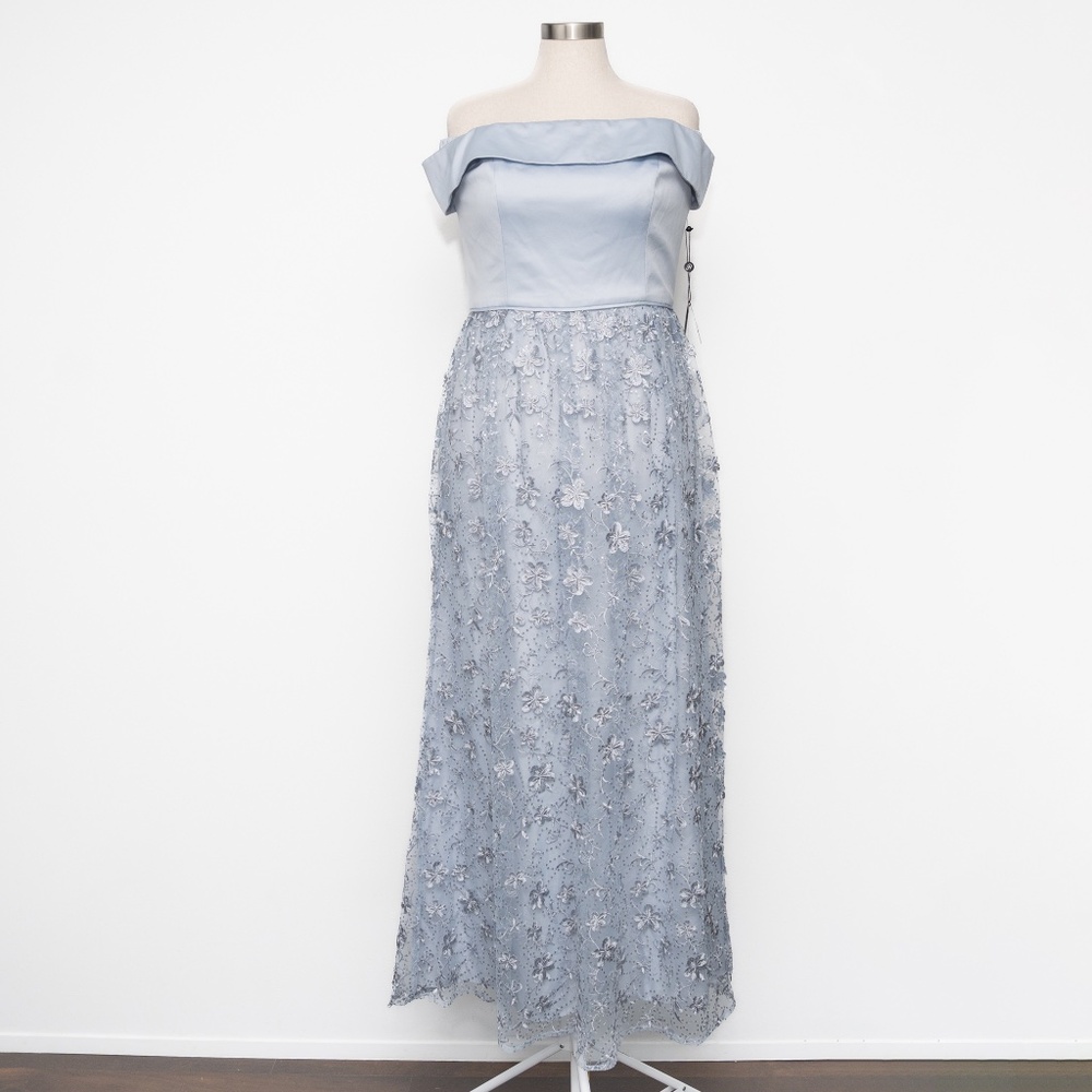 Adrianna Papell - Off Shoulder Floral Embroidered Dress - Picture 2 of 13